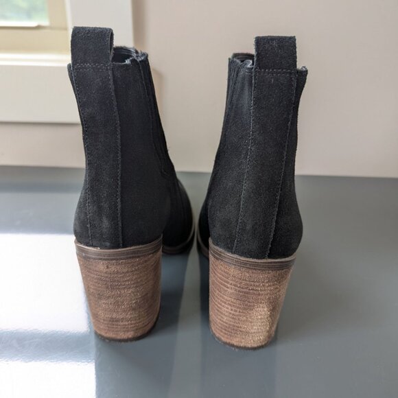 Vince Camuto black Suede Western Cowboy Bootie Chunky Heel - Picture 7 of 15